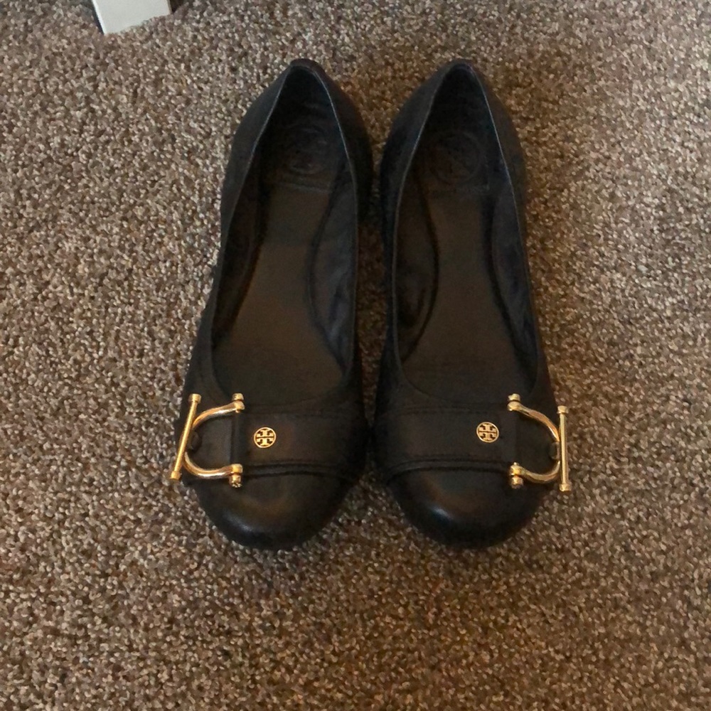 Tory Burch black flats with gold buckle